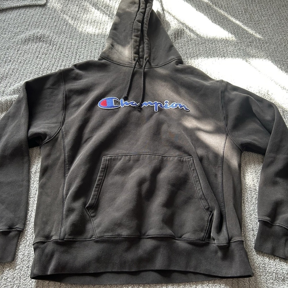 Champion Reverse Weave‎ Men's Sz XL Hoodie Logo Hooded Black Kangaroo Pocket